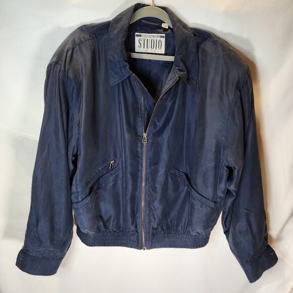 80s Members Only Silk Zip Retro Bomber Jacket Shoulder Pads - Picture 11 of 14